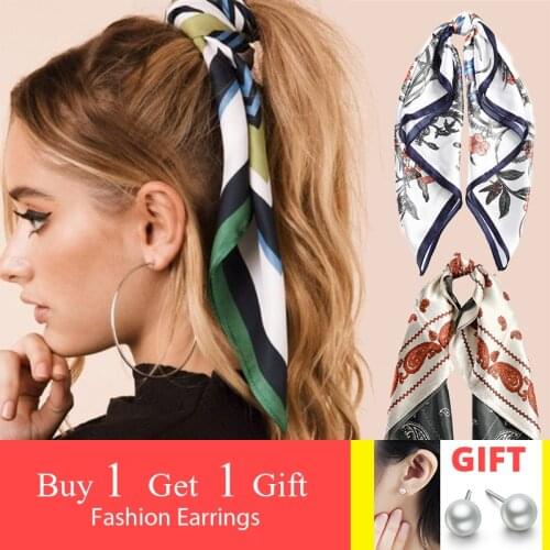 Haimeikang Satin Printed Hair Scarf Square Bandanas Women Hair Accessories Hairbands Soft Summer Headband