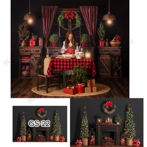 Winter Christmas Photography Backdrop Christmas Trees Wreath Fireplace Wood Birthday Background Family Portrait Party Decoration