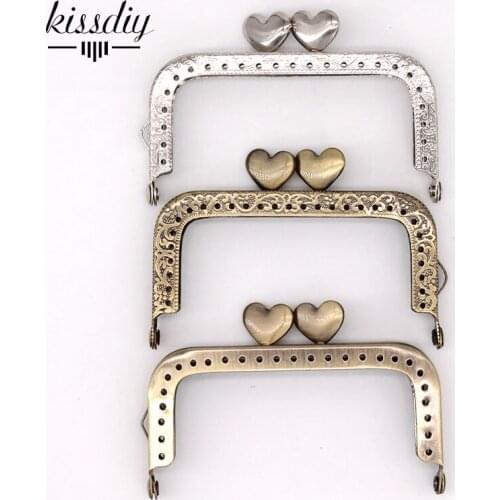 10PCS 8.5cm Heart Head Square Metal Purse Frame Handle for Clutch Bag Coin Kiss Clasp Lock Silver Hardware Bag Accessory