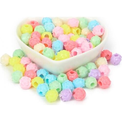 100Pcs Mixed Round Flowers Acrylic Beads 10mm For Jewellery Marking Loose Spacer Beads Bracelet Necklace Charm Jewelry Finding