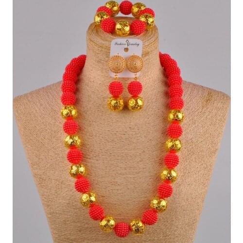 24 inches red simulated pearl jewelry set african wedding necklace FZZ34