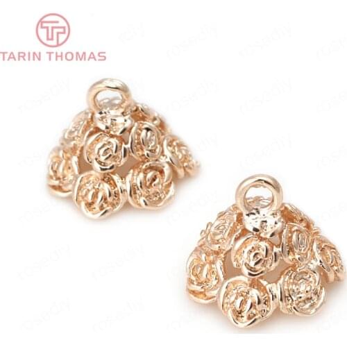 6PCS 11x14MM 24K Champagne Gold Color Plated Brass Rose Beads Caps Tassel Caps High Quality Diy Jewelry Accessories