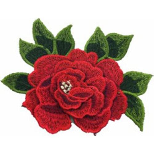 3D Rose Flowers Embroidery Patch T Shirt Press Sticker Sew On Transfers Patches for Women Dress Coat Tops 14x12cm 1Piece