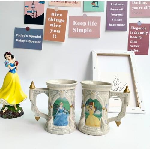 450ml Disney Bell Princess Cinderella Castle Ceramic Cup Coffee Milk Tea Vase Pen Holder Holiday Gift