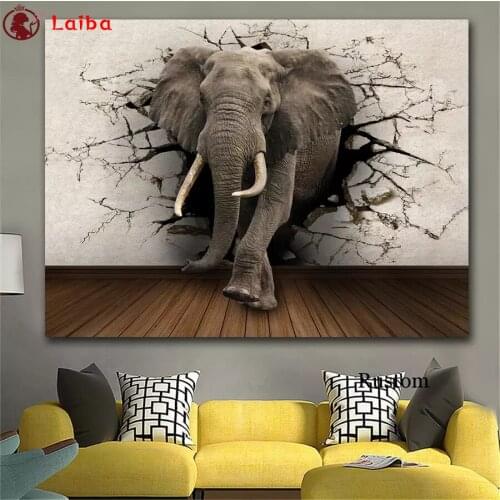 5d photo Round Diamond Painting Modern animal art, elephant Full Drill Square Mosaic Home Decor Handmade Embroidery Gift