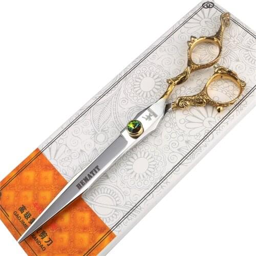 7 inch gold monkey handle hair scissors barber hairdresser cutting scissors and comb and black case