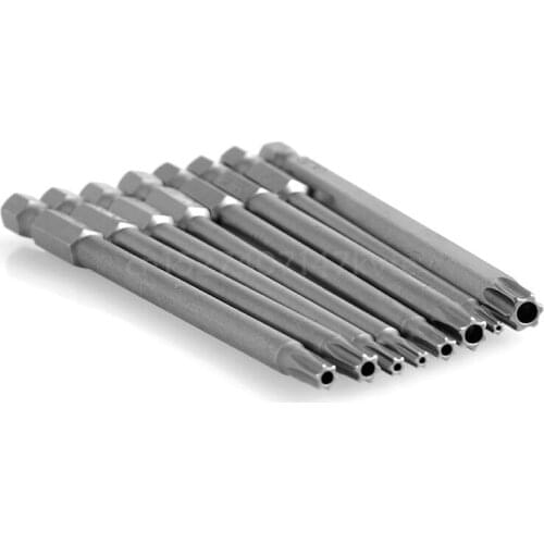 8Pcs/Set T8-T40 100mm Magnetic Torx Screwdriver Bits 1/4" Hex Shank