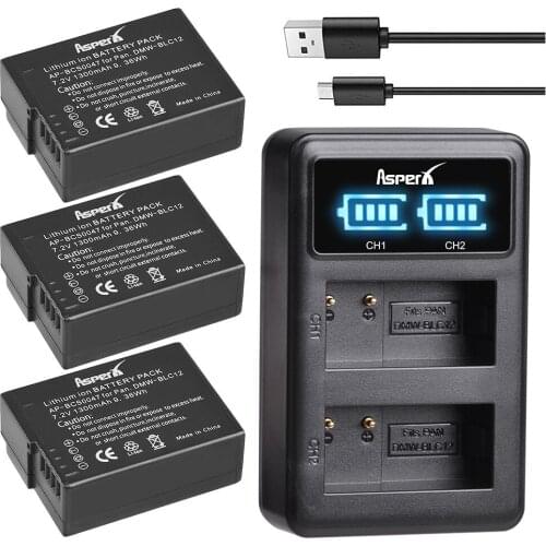 3Pcs DMW-BLC12 BLC12PP BLC12E DMW BLC12 Batteries + LED Dual Charger for Panasonic Lumix FZ1000,FZ200,FZ300,G5,G6,G7,GH2,DMC-GX8