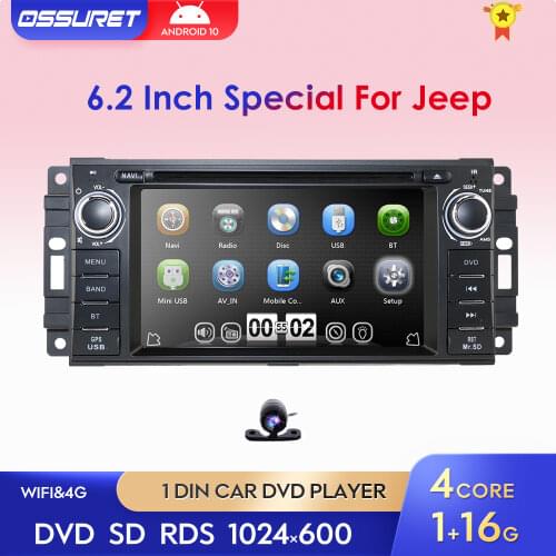 Car Stereo GPS DVD Player For Dodge Challenger Jeep Wrangler Commander Compass Patriot Single Din 6.2''Touch Screen Radio BT Map