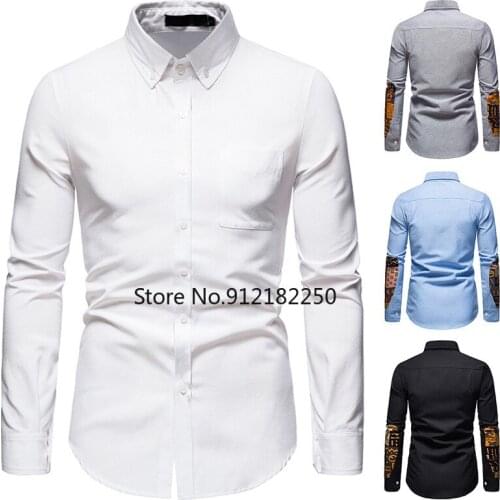 White African Dashiki Oxford Shirt Men 2021 Fashion Casual Button Down Dress Shirts Men Slim Fit Long Sleeve African Clothes XXL