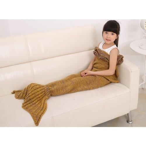 Free PP Kids Children Mermaid Tail Handmade Crocheted Cocoon Sofa Beach Quilt Rug Knit Lapghan Blanket Mermaid Cosplay Costume