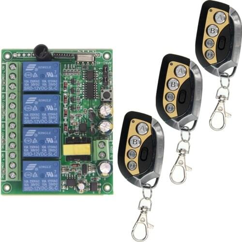 Smart Home AC 220V 4CH 4 CH Wireless Remote Control LED Light Bulb Switch Relay Output Radio Receiver Module and Transmitter