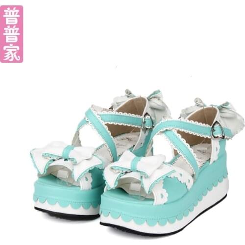 Princess sweet lolita shoes Summer fashion COS anime sandals thick bottom lace love buckle Princess muffin sandals women pu8459