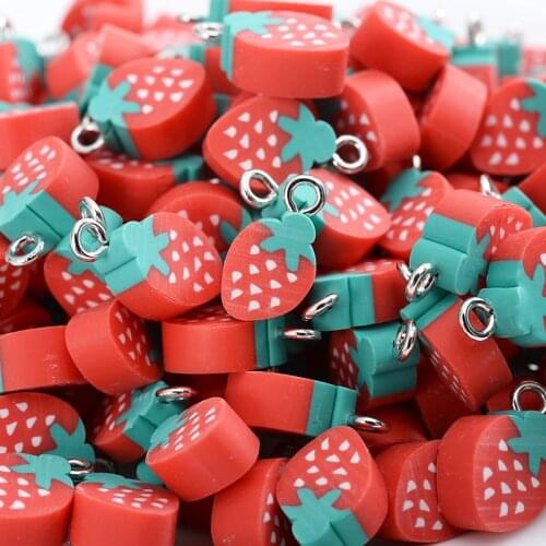 30-90Pcs Red Strawberry Shape Polymer Clay Beads Cute Cartoons Fruit Spacer Loose Beads For Necklace DIY Bracelet Accessories