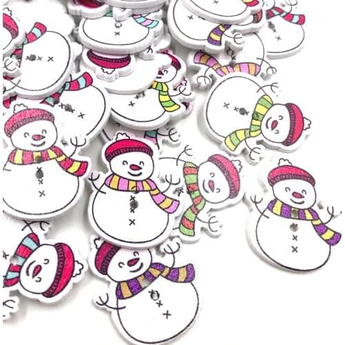 25/50/100pcs/lot Christmas Snowman Wooden Buttons Sewing Children Buttons Clothes Ornament DIY Making 28*24mm WB443