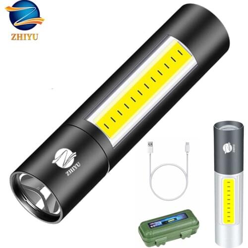 ZHIYU USB Rechargable Mini LED Flashlight 3 Lighting Modes Waterproof Torch Telescopic Zoom Stylish Portable Suit Night Lighting