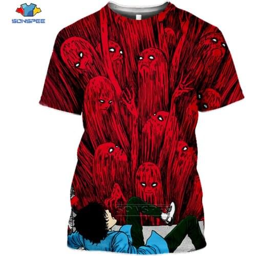 SONSPEE Japanese Junji Ito Horror Manga Comics Tshirt Summer 3D Print Punk Cosplay Mens T-shirts Harajuku Tops Streetwear Women
