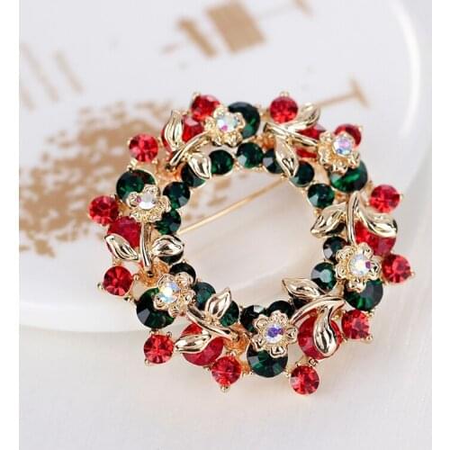 Hot Sale Pretty Garland Rhinestone Floral Round Brooch Pins For Women & Girls Christmas Gift Fashion Jewelry