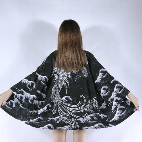 Japanese Harajuku Long Phoenix Bathrobe Kimono Men Women Retro Loose Thin Cardigan Sunscreen Jacket Yukata Geisha Asian Clothing