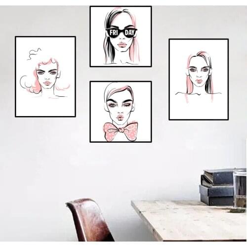 Beautiful makeup art poster canvas painting fashion pink girl picture wall decor beauty salon wall art canvas painting HD2933