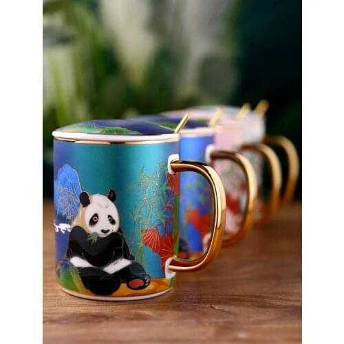 Creative Coffee Mugs 350ml With Spoon Lid Ceramic Milk Water Cups Tazas Tea Party Couple Drinking Gifts Home Drinkware