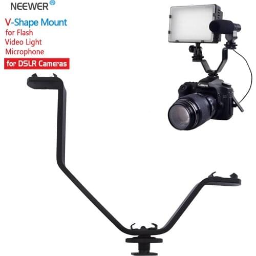 Neewer 1/4" V shape Triple Mount Cold Shoe Flash Bracket for Video Lights Speedlite Microphones or Monitors on Cameras