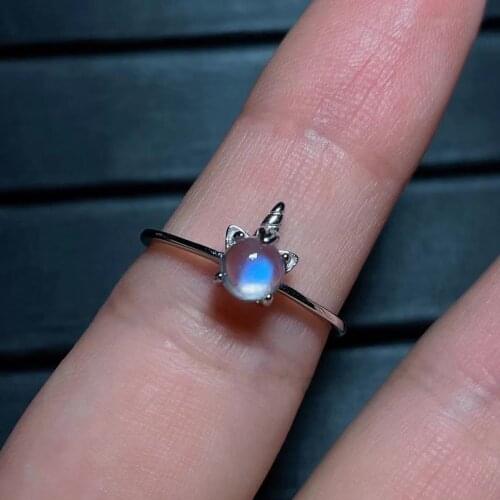 Hot Selling Ins Ring Rainbow Blue Natural Moonstone Unicorn Ring In 925 Sterling Silver Dainty Jewelry