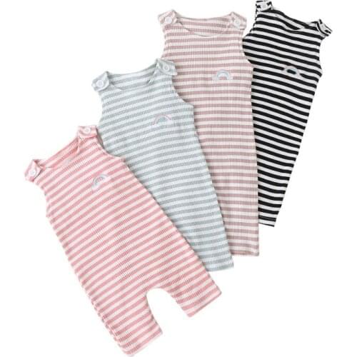 New Style Newborn Baby Romper Infant Cotton Short Sleeve Boy Baby Strip Clothes Rainbow Embroidery Baby Jumpsuit 0-18M