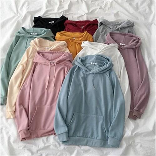 Autumn All Match Casual Hoodies Pocket Solid Pullovers Sweatshirts Jacket Female Long Sleeve Oversize Hooded Sweatshirt AB1973