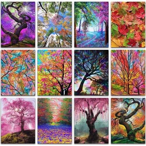 5D Full Square Diamond painting embroidery Cross stitch scenery tree Maple leaf autumn 3D DIY Round Drill Drawing mosaic L015