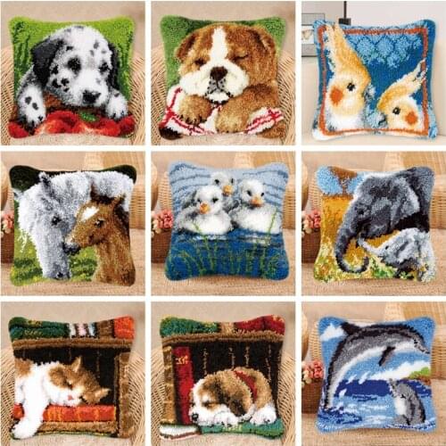 Prajna Cushion Latch Hook Kits Pillow Mat DIY Craft Tiger Animals Patterns Cross Stitch Needlework Crocheting Cushion Embroidery