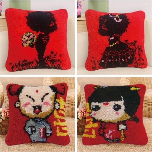 Pulaqi DIY Girl Boy Latch Hook Pillows Segment Embroidery Cross Stitch Carpets Embroidered Latch Hook Chinese Series Pillow Sets