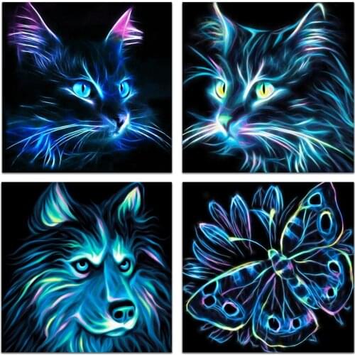 Sale DIY 5D Diamond Painting Animal Wolf Cat Cross Stitch Full Drill Embroidery Mosaic Art Picture of Rhinestones Wall Decor