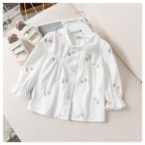 Girls Shirt Childrens Spring and Autumn Casual Long-Sleeved Shirt Little Girl All-Matching Western Style