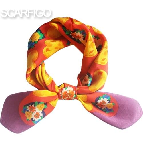 SCARFIGO New 50x50cm Women 100% Silk Scarf Elegant Heart Printed Casual Small Square Wraps Scarves Shawl