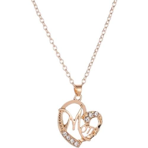 Bling Crystal Long Chain Sweet Heart Letter MOM Golden White Rose Gold Pendant Alloy Necklace For Women