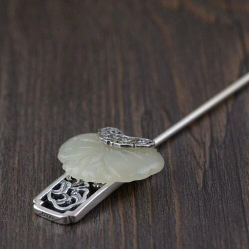 Stone Inlay Thai Silver Hair Stick Vintage Chinese Style Silver Hairpin Hair Pin Jewelry Wedding Hair Accessories 15cm WIGO1280