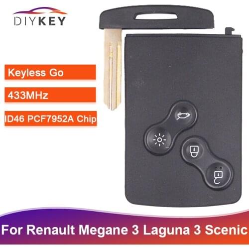 DIYKEY HandsFree Keyless Smart Card For Renault Megane Fluence Laguna Scenic Clio Captur Koleos FSK 433MHz PCF7952 Key Remote