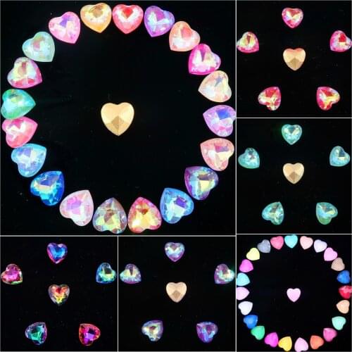 Glass crystal 10mm jelly candy AB & rainbow colors heart shape Glue on rhinestone beads applique nailart handicraft diy trim