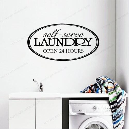 Laundry open 24 hours Self Serve Washing wall sticker decoration Art wall Vinyl decalHJ42