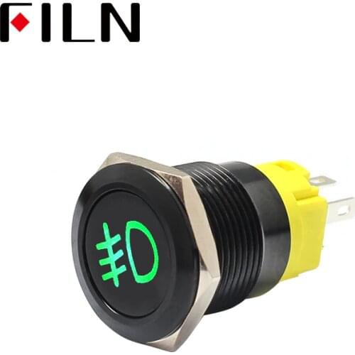 19mm 12v LED black shell metal push button switch dashboard custom Front fog symbol momentary latching on off car racing switch