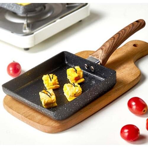 Tamako Simmering Pan without oily smoke, nonstick pan, wooden handle wok, anti-scalding steak frying pan, square flat-bottomed n