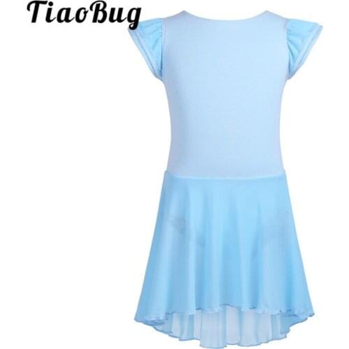 TiaoBug Girls Cotton Ruffle Sleeves Ballet Gymnastics Leotard Kids Professional Dance Tutu Dress Children Stage Dance Costume