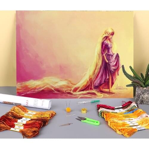 Portrait Rapunzel Printed Fabric 11CT Cross Stitch Kit Embroidery DMC Threads Knitting Needlework Handmade Painting Stamped