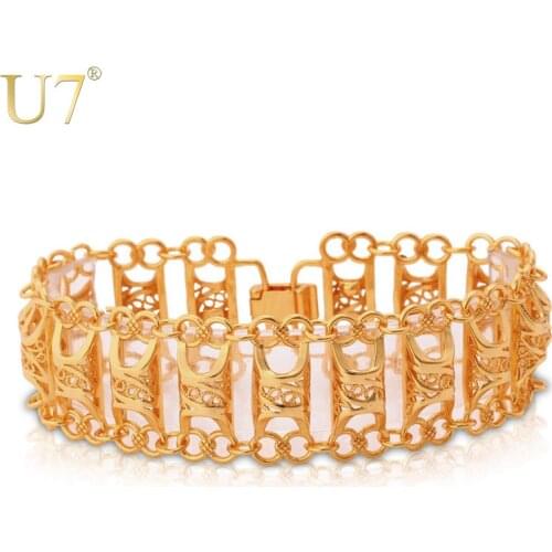 U7 Unique Design Hollow Bracelet For Men/Women Gold Color Vintage Big Link Chain Bracelet Fashion Jewelry H569