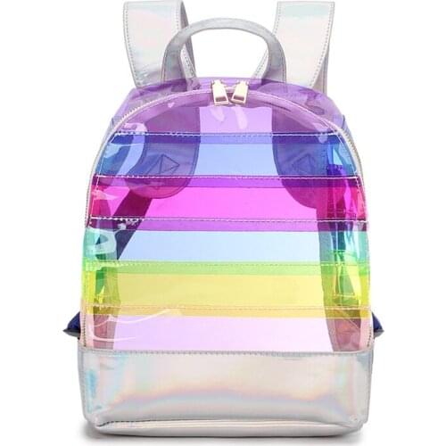 Unisex Rainbow Waterproof Clear Transparent PVC Backpack for Adults and Students Women School Bags Knapsacks Shoulder Bags