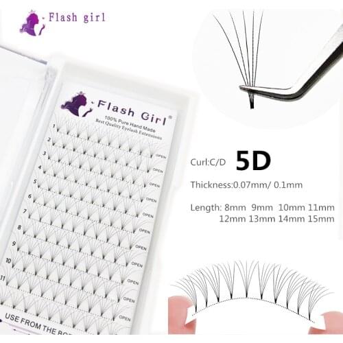 Flash Girl Wholesale 5D Premade Volume Fans Handmade Eyelash Extensions Premade Fans 0.07-0.1mm Curl C D Premade Fans Makeup
