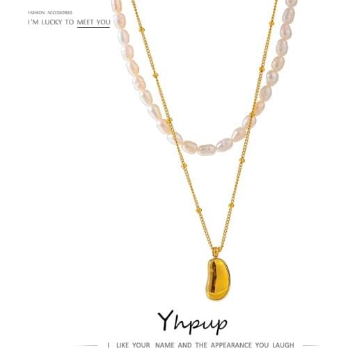 Yhpup Bohemian Natural Freshwater Pearl Pendant Necklace Stainless Steel Handmade Necklace Luxury Jewelry Anniversary Gift 2021