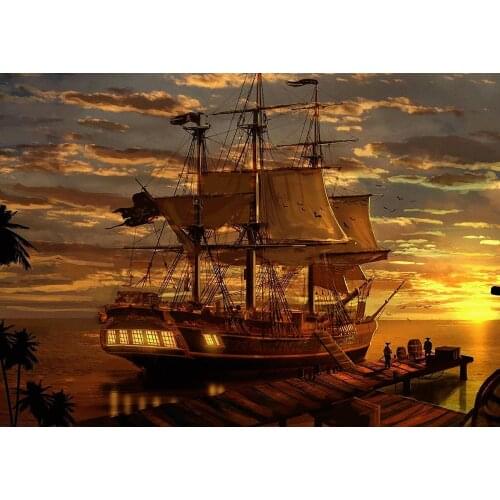 SUNSET FANTASY PIRATE SHIP Art Film Print Silk Poster Home Wall Decor 24x36inch
