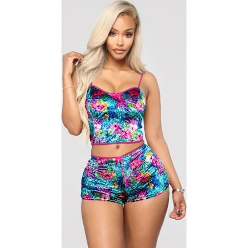 Hot Women 2 piece set Velvet Sleepwear Sexy Spaghetti Strap Shorts Pajamas Suit Ladies Casual Sleepwear Female Pajama Party Set